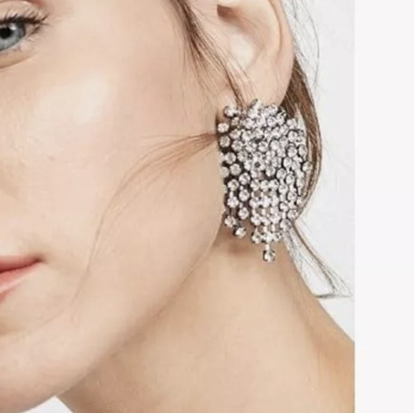 Kenneth Jay Lane Silver Earrings with Cluster Design and Chandelier Effect - Picture 3 of 9